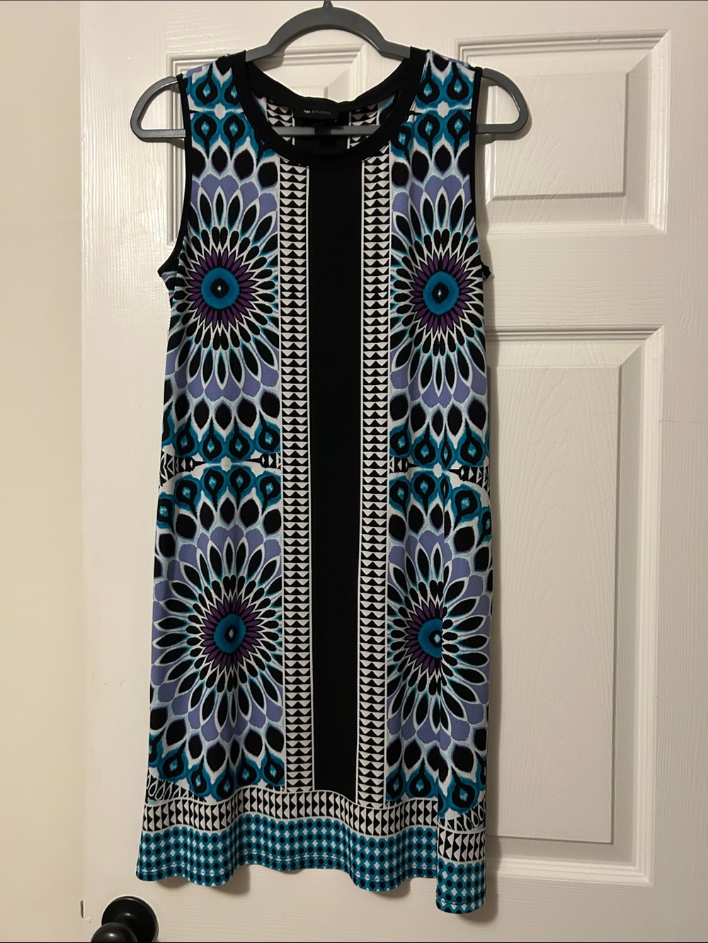 AB Studio Sleeveless Midi Shift Dress in Blue, Black and Purple